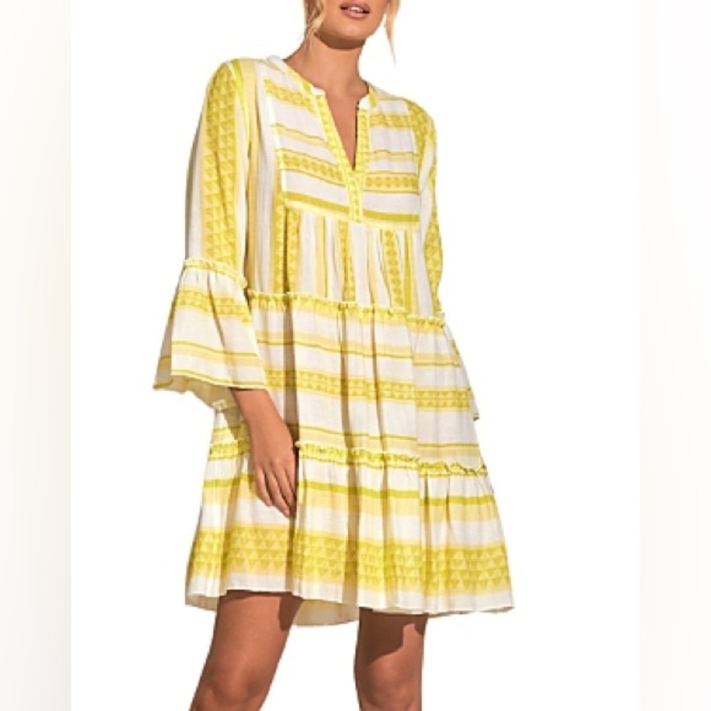 Elan‎ Boho Tunic Dress Size Large  Lime Green & White